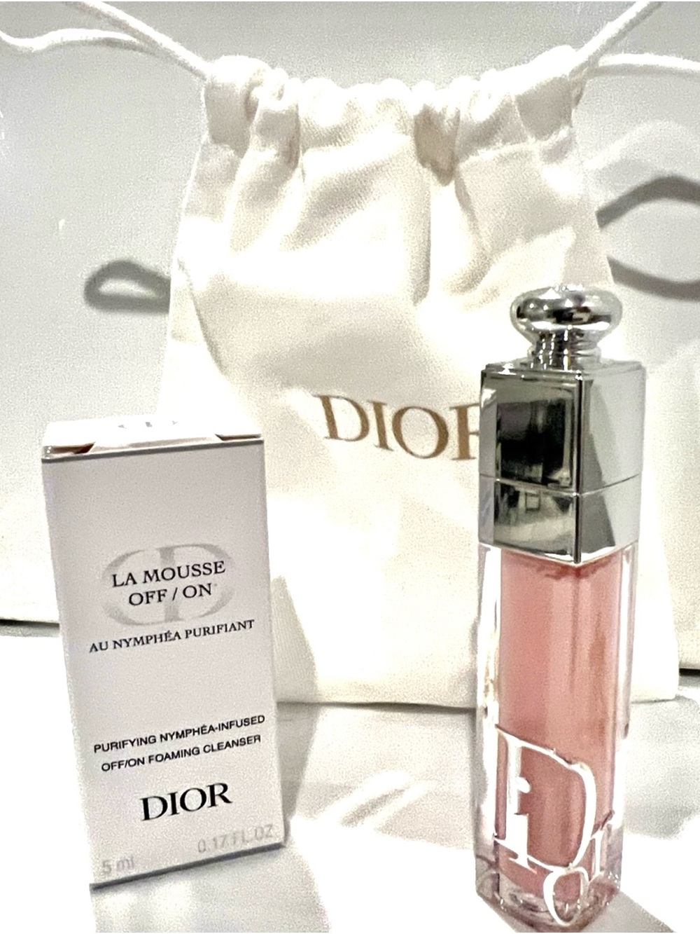 🆕Dior bundle gift set addict Lip Maximizer, drawstring pouch+Dior cleanser 5mL